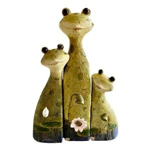 Whimsical Vintage Green Frog Family Trio Nesting Sculptures, Resin, 3 Pieces.